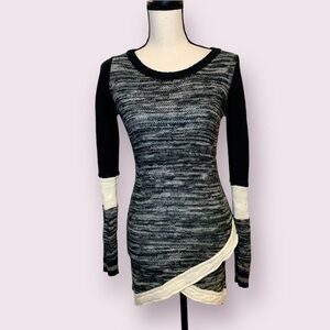 NWT Moral Fiber Sweater Dress Marled Cable Colorblock Black & Cream Size Small